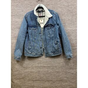Refinery Republic Jacket Mens Large Blue Denim Sherpa Collar Lined Trucker Warm